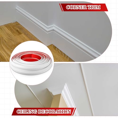 Innconee 65.6ft Peel and Stick Molding Chair Rail Panel Flexible Crown Molding Trim Self Adhesive Panel Moulding Decor Lines for Wall Door Cabinet Frame Mirror Window Border(1.1 Inch X 65.6 ft,White) - Image 5