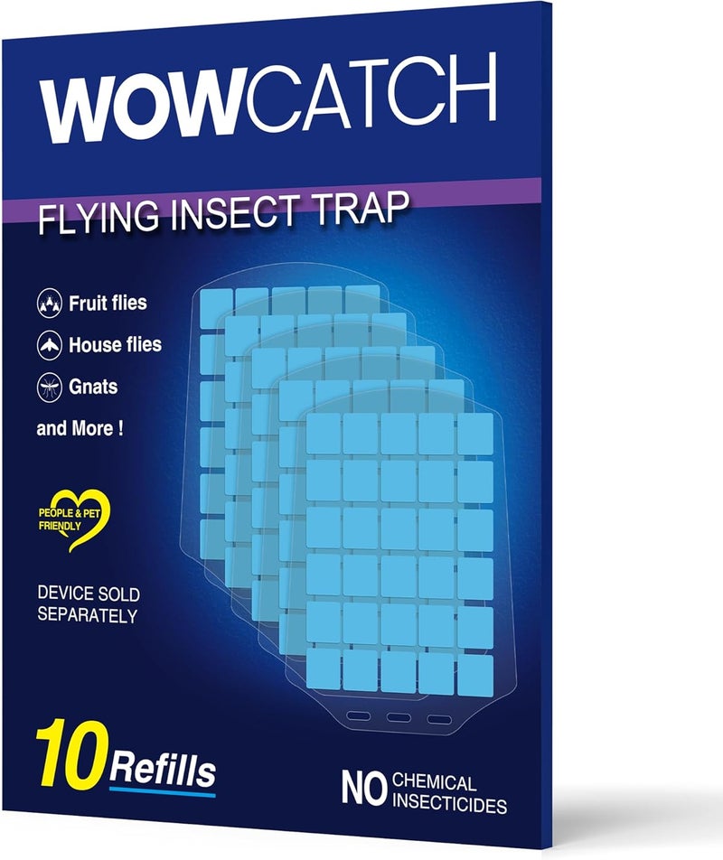 WowCatch 10 PCS Sticky Refills for Indoor Fly Trap, Original Replacement Glue Cards for Flying Insect Trap, Compatible with N386E & N386E-Pro (Only Refills) - Image 1