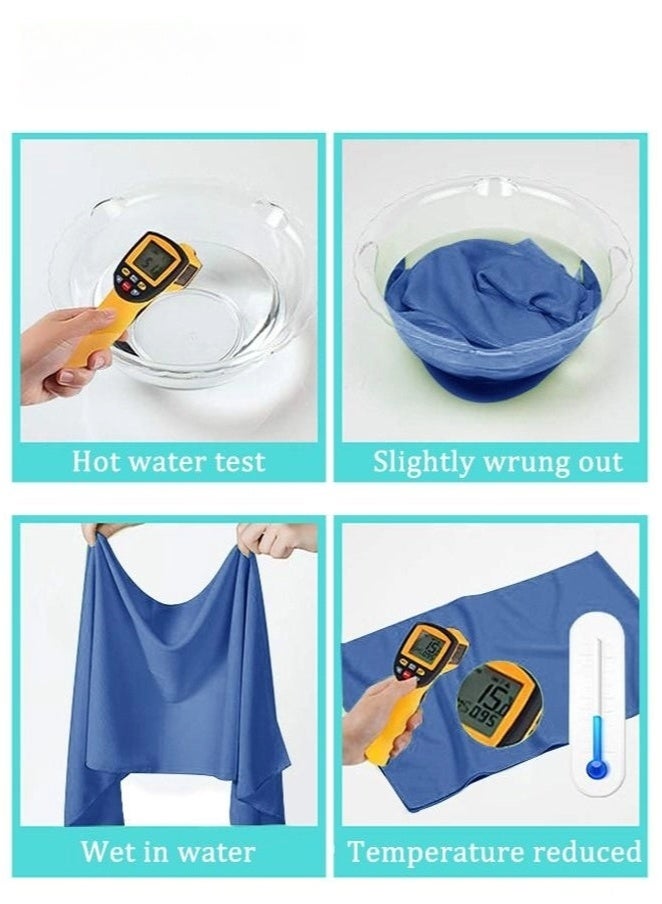 3 قطع مناشف تبريد للطقس الحار، منشفة تبريد فورية قابلة للتنفس، خرق باردة للرقبة، مناشف عرق للصالة الرياضية واليوغا والجولف والتنس والتمرين والسفر، 100*30 سم، أزرق - Image 3