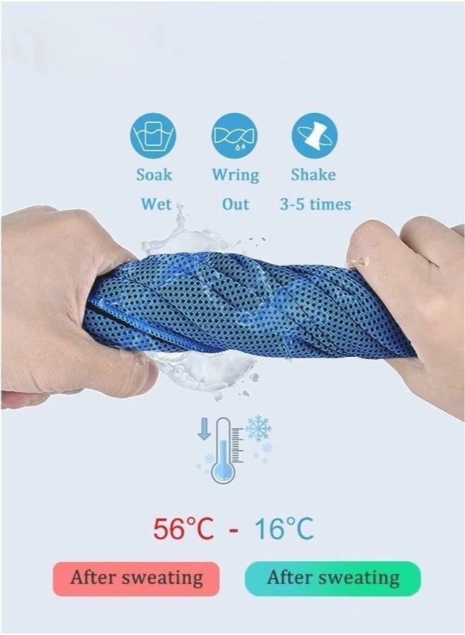 3 قطع مناشف تبريد للطقس الحار، منشفة تبريد فورية قابلة للتنفس، خرق باردة للرقبة، مناشف عرق للصالة الرياضية واليوغا والجولف والتنس والتمرين والسفر، 100*30 سم، أزرق - Image 2