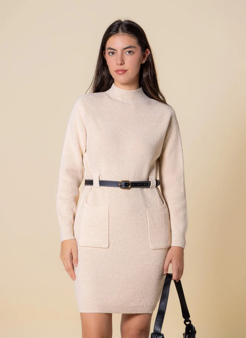 SHAPES BELTED KNIT SHORT DRESS