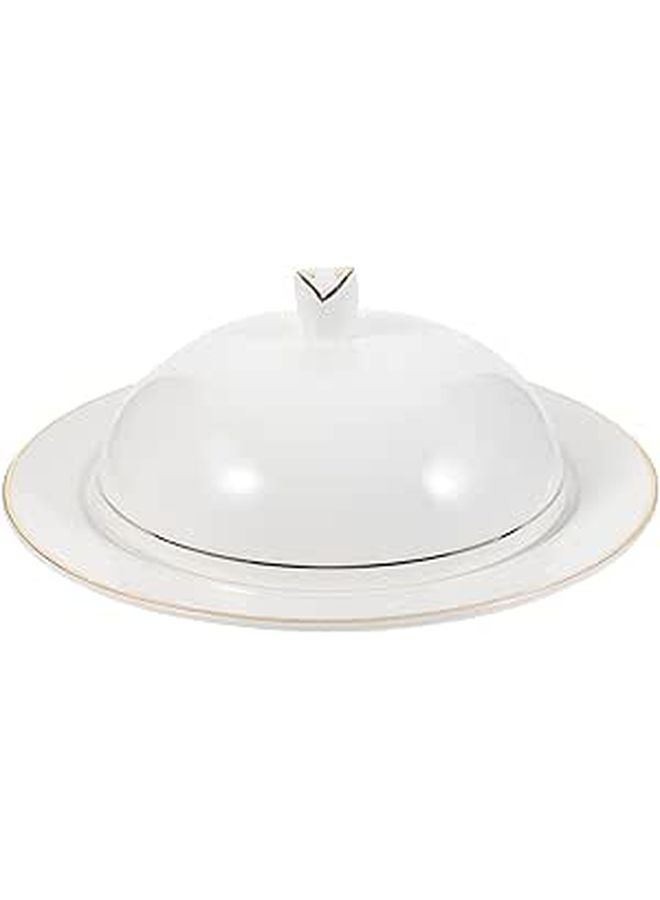White Porcelain 7 Inch Round Ceramic Dessert Plate With Dome Lid For Food Storage Serving Steak Pasta Pizza - Image 1