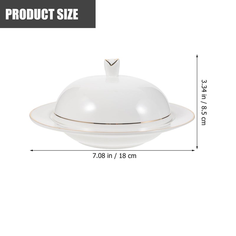 White Porcelain 7 Inch Round Ceramic Dessert Plate With Dome Lid For Food Storage Serving Steak Pasta Pizza - Image 3