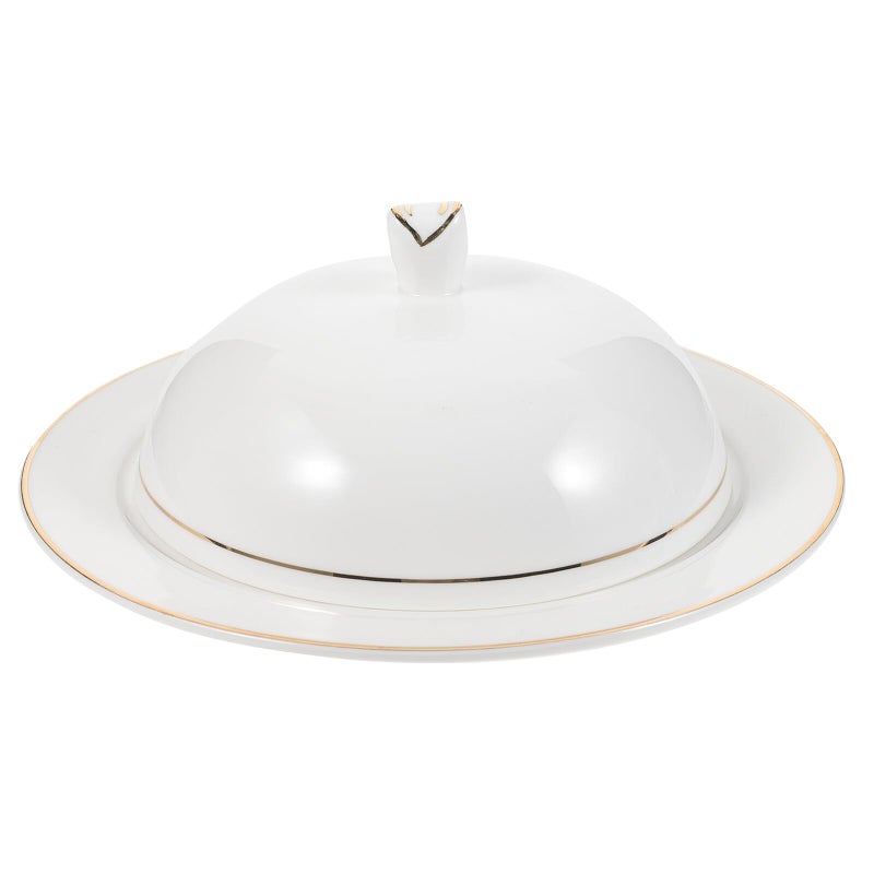 White Porcelain 7 Inch Round Ceramic Dessert Plate With Dome Lid For Food Storage Serving Steak Pasta Pizza - Image 2