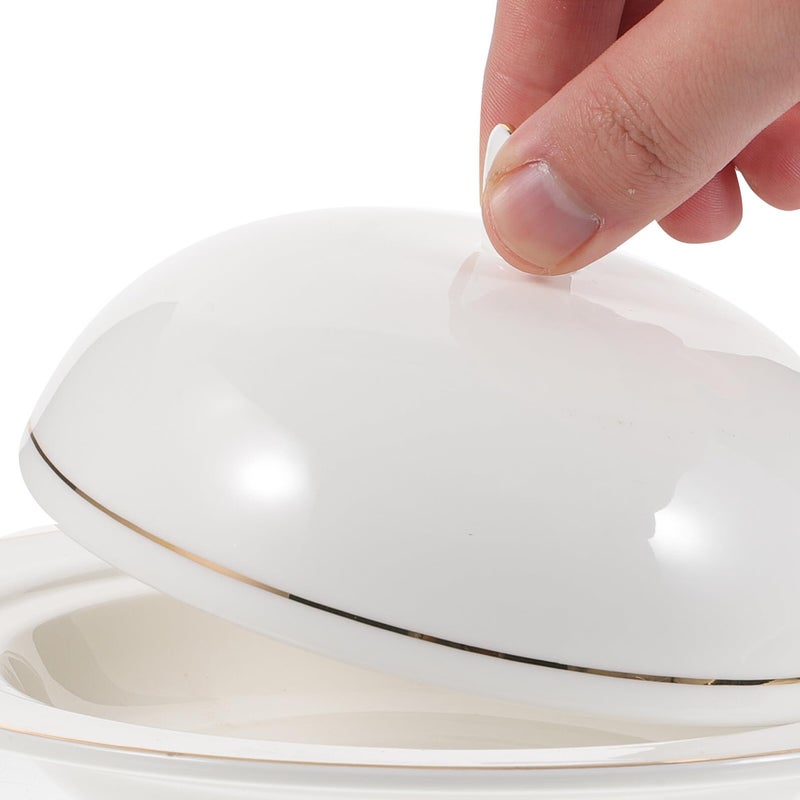 White Porcelain 7 Inch Round Ceramic Dessert Plate With Dome Lid For Food Storage Serving Steak Pasta Pizza - Image 5