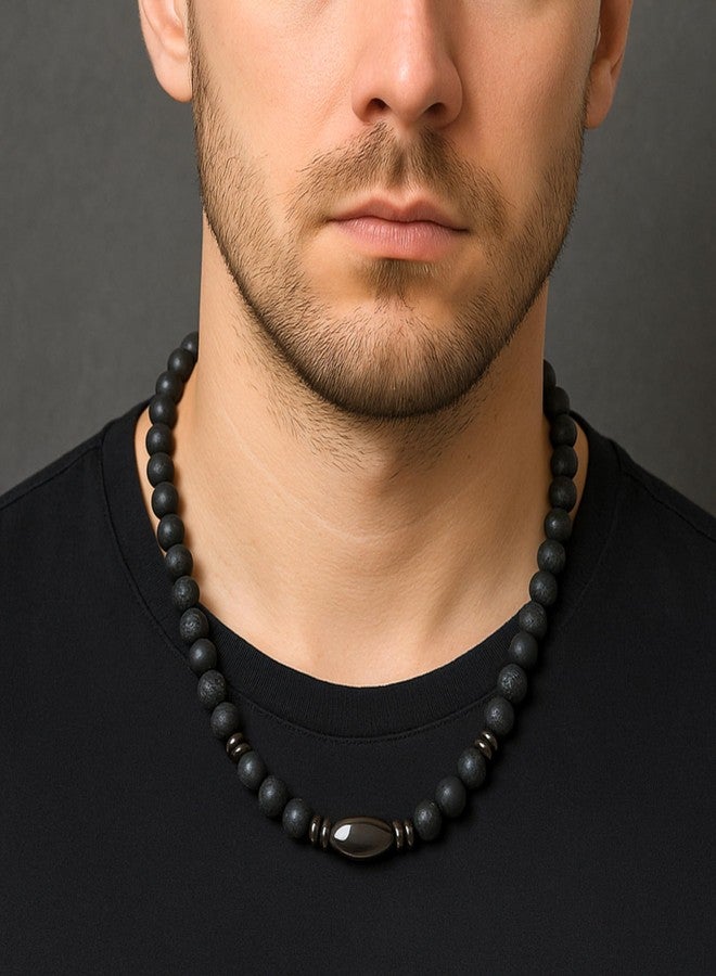 THE MEN THING FENRIK - 8mm Beads Necklace with Natural Stone Mens & Boys (19-21 inch with adjustable cable chain) - Image 2