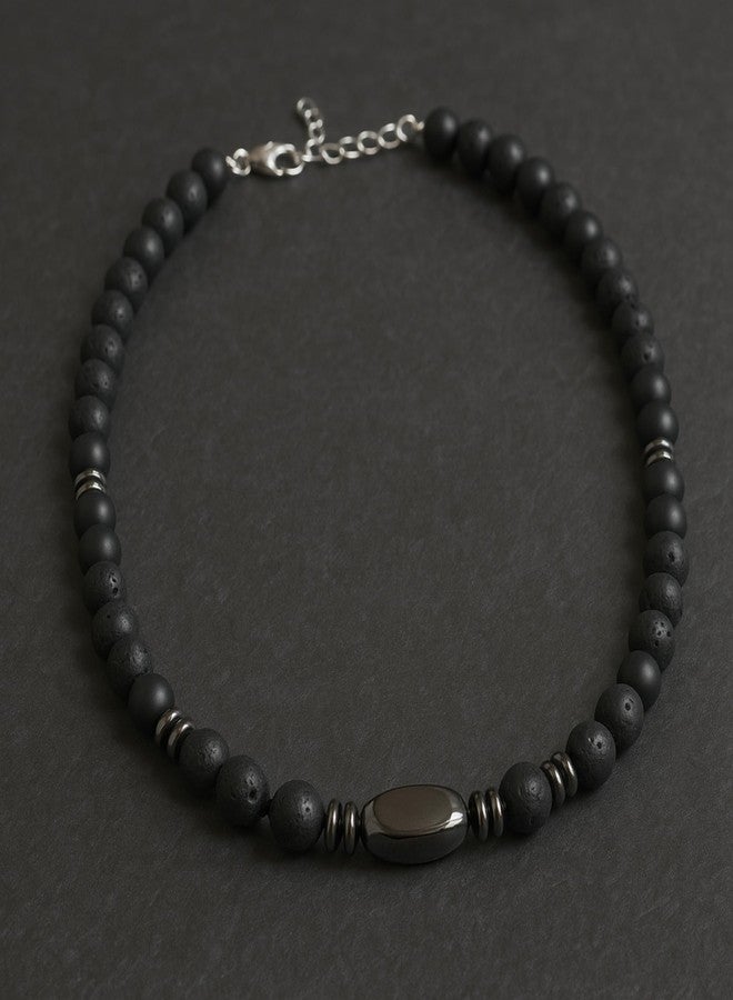THE MEN THING FENRIK - 8mm Beads Necklace with Natural Stone Mens & Boys (19-21 inch with adjustable cable chain) - Image 5