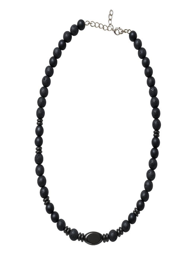 THE MEN THING FENRIK - 8mm Beads Necklace with Natural Stone Mens & Boys (19-21 inch with adjustable cable chain) - Image 1
