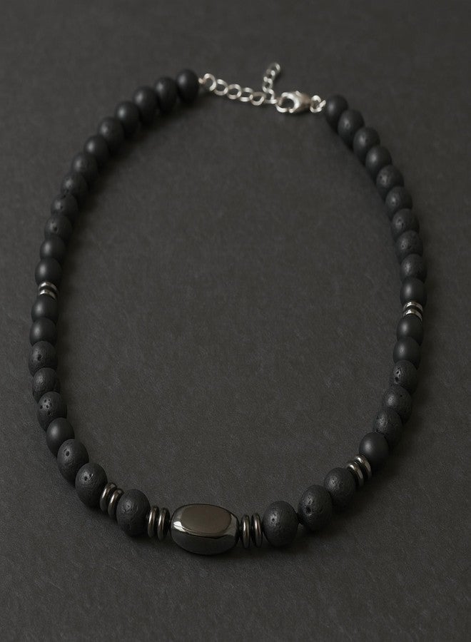 THE MEN THING FENRIK - 8mm Beads Necklace with Natural Stone Mens & Boys (19-21 inch with adjustable cable chain) - Image 4