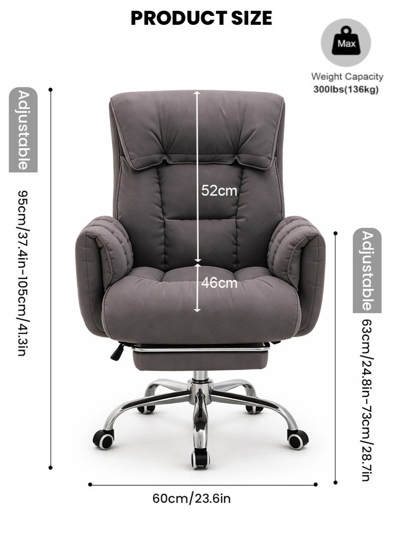 TAPIT Tech Fabric Soft-Padded Home Office Chair - Comfortable Computer Chair for Long Sitting, Reclining Adjustable Backrest Lazy Sofa Chair, Desk Study Swivel Chair with Footrest & Side Storage Bag (Dark Grey) - Image 3