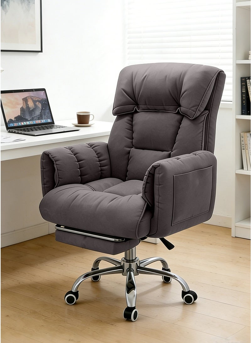 TAPIT Tech Fabric Soft-Padded Home Office Chair - Comfortable Computer Chair for Long Sitting, Reclining Adjustable Backrest Lazy Sofa Chair, Desk Study Swivel Chair with Footrest & Side Storage Bag (Dark Grey) - Image 1