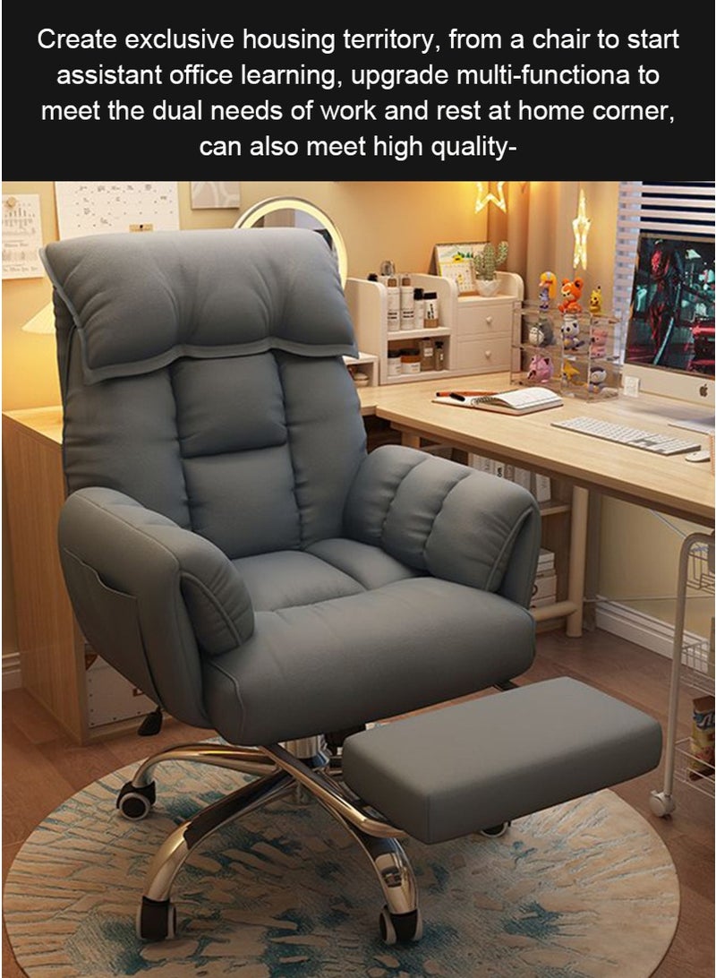 TAPIT Tech Fabric Soft-Padded Home Office Chair - Comfortable Computer Chair for Long Sitting, Reclining Adjustable Backrest Lazy Sofa Chair, Desk Study Swivel Chair with Footrest & Side Storage Bag (Dark Grey) - Image 2