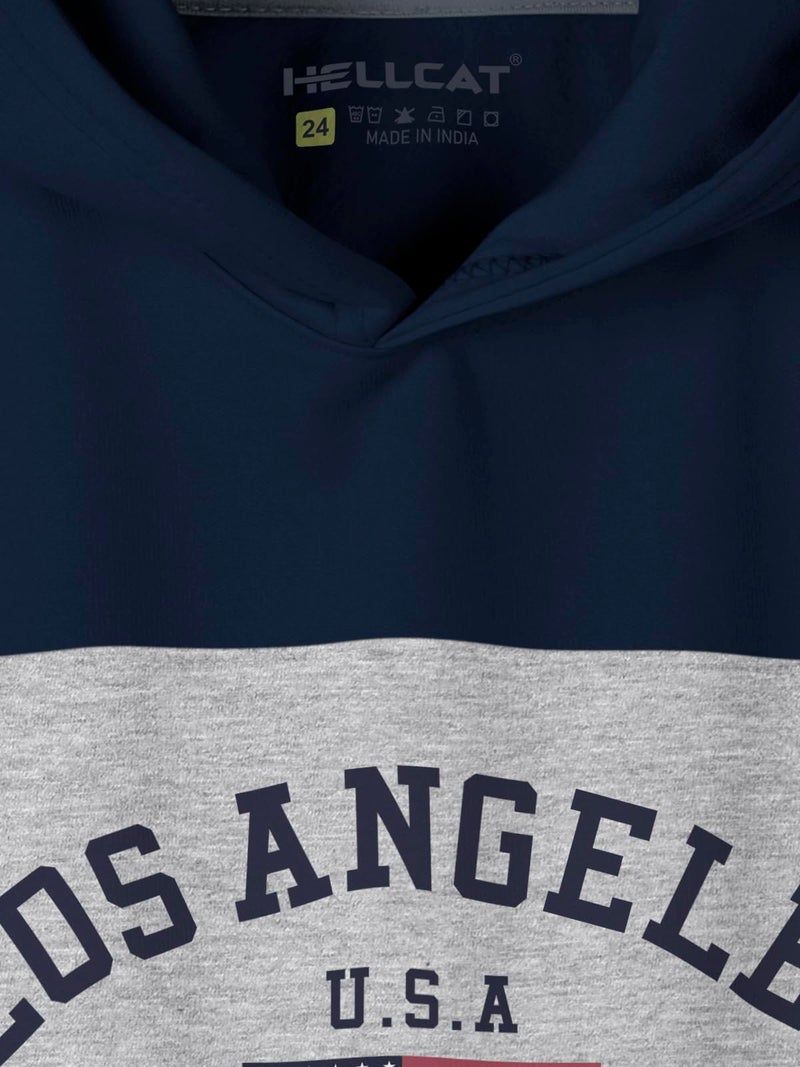 HELLCAT Color Blocked Cotton Blend Hoodie Sweatshirt for Boys Navy Blue 9-10 Years - Image 4