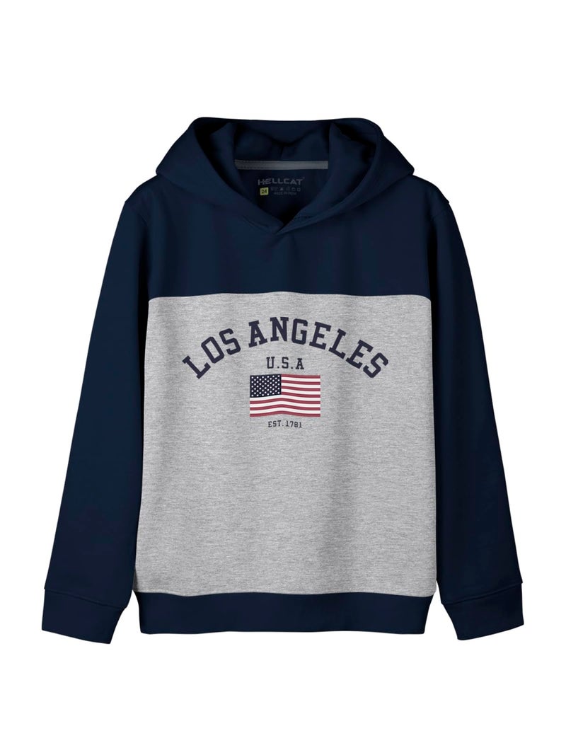 HELLCAT Color Blocked Cotton Blend Hoodie Sweatshirt for Boys Navy Blue 9-10 Years - Image 1