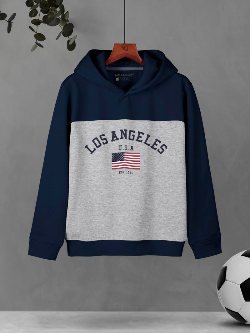 HELLCAT Color Blocked Cotton Blend Hoodie Sweatshirt for Boys Navy Blue 9-10 Years - Image 2