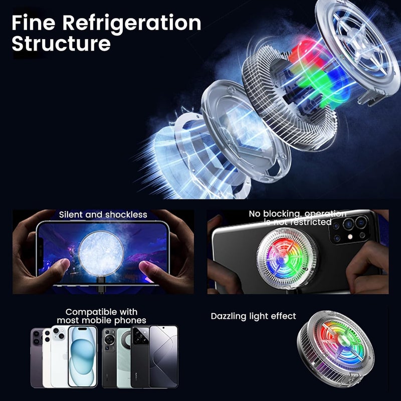كاست ويف مبرد الهاتف، مروحة مغناطيسية صغيرة USB S1 ICE مبرد الهاتف للألعاب، تبريد شبه موصل RGB مشعاع الهاتف المحمول لأجهزة iPhone iPad PS5 للاعبين والمؤثرين والبث المباشر على TikTok - Image 5