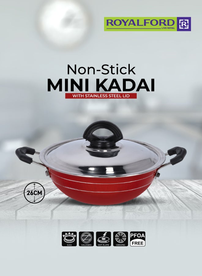 Royalford 18Cm Mini Kadai With Stainless Steel Lid Multicolor Made In India Multicolor 18Cmcm - Image 1