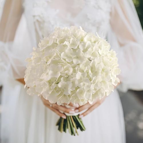 Tifuly 24 Pcs White Hydrangea Artificial Flowers Bulk Faux Hydrangea Full Flowers Heads with Stems Fake Silk Flowers for Wedding Garden Home Party Decoration - Image 3