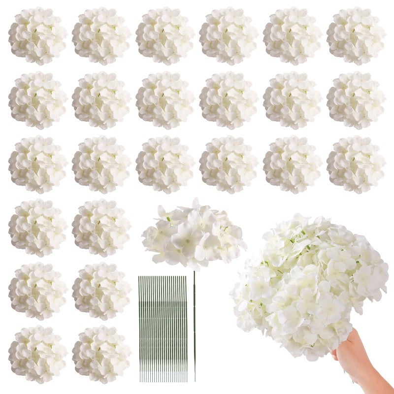 Tifuly 24 Pcs White Hydrangea Artificial Flowers Bulk Faux Hydrangea Full Flowers Heads with Stems Fake Silk Flowers for Wedding Garden Home Party Decoration - Image 2
