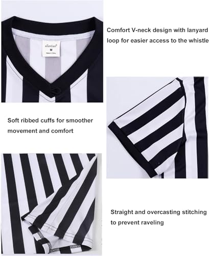 allentian Men's Referee Shirt - Official Black & White Stripe Referee/Umpire Jersey – Pro-Style V-Neck Referee Uniform, Great for Basketball, Football, Soccer (M) - Image 4