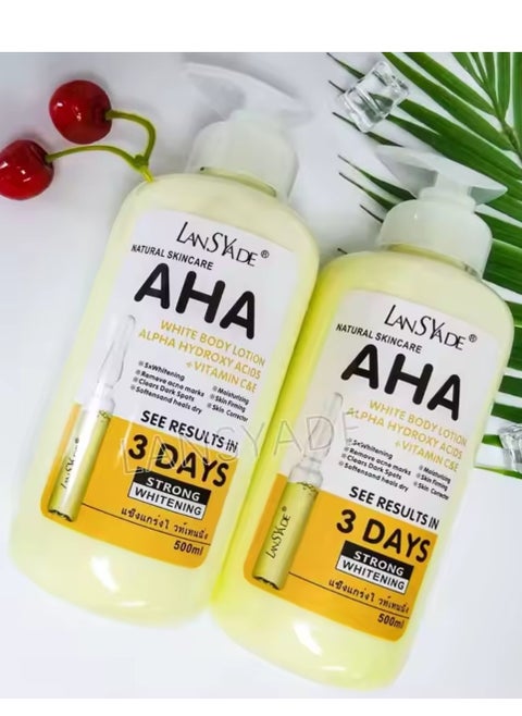 Natural Skincare AHA White Body Lotion Alpha Hydroxy Acids + Vitamin c&e See Results in 3days Strong Whitening 500ml 2PC