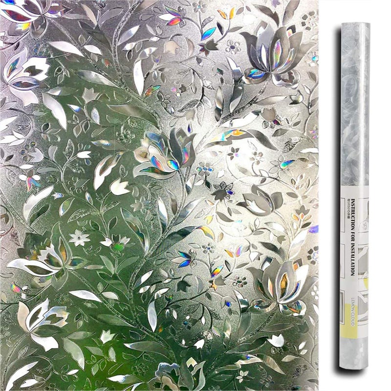 LEMON CLOUD Window Film Privacy Frosted Opaque Glass Films Non Adhesive Static Cling Heat Control Tint Decorative Film for Bathroom Living Room Rental House Tulip 90x200cm