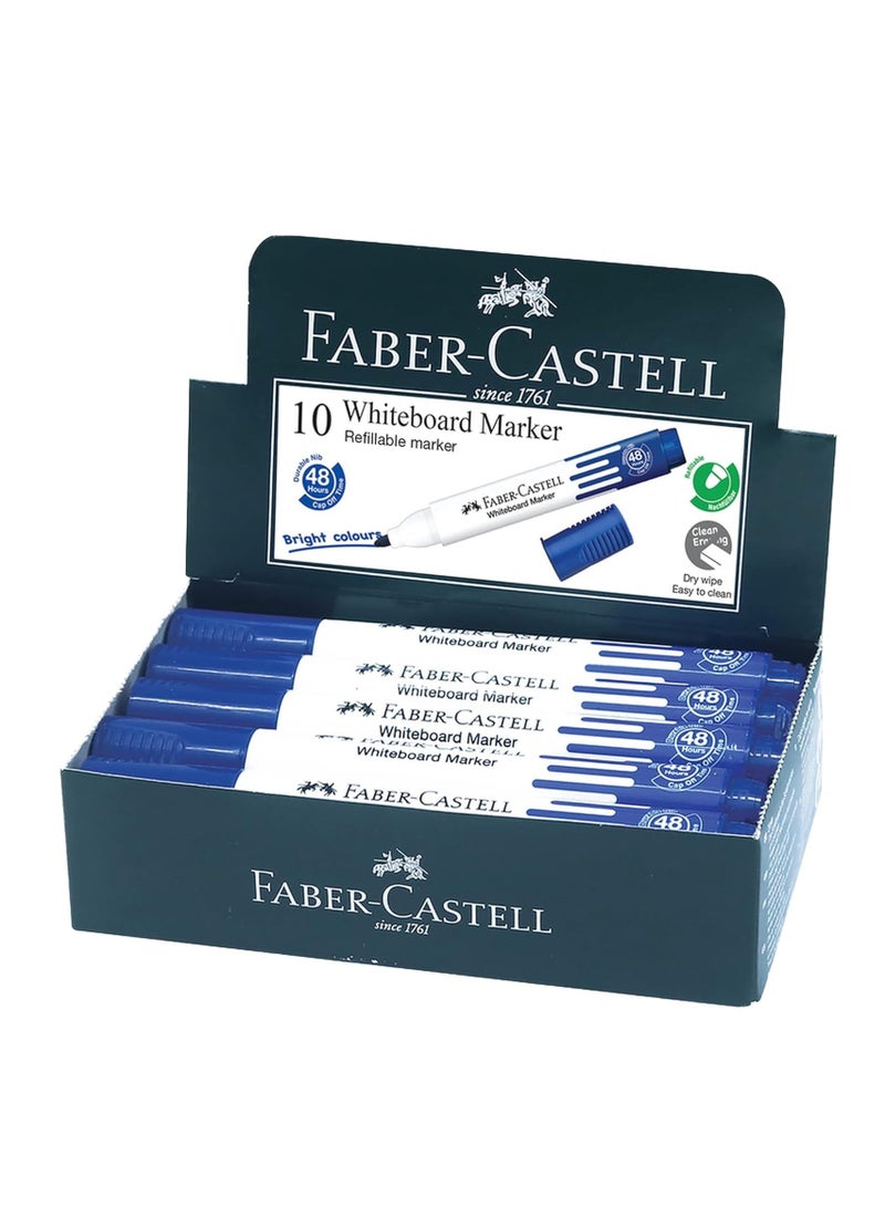 FABER-CASTELL 10 قطع من أقلام تحديد السبورة البيضاء القابلة للمسح برأس دائري حبر أزرق - Image 1