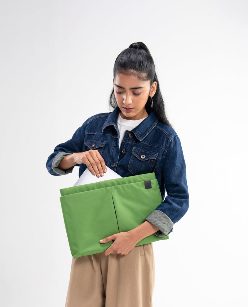 DailyObjects Medium Portable Pivot Laptop Sleeve |Recycled Nylon| Durable|Lightweight|Water Repellent|Padded Zipper|Fits Laptop/MacBook Air/Pro-14|for Men and Women|Office and Daily use (Green) - Image 3