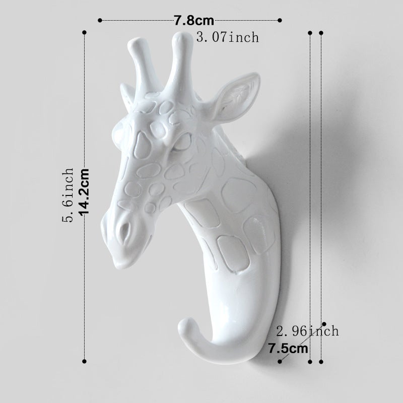 Cross-border wholesale European creative hook punch-free strong paste wall decoration wall hanging deer head clothes hook Giraffe (Elegant White)