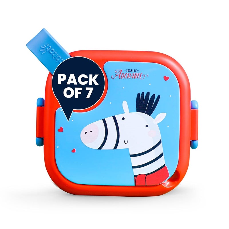 Rabitat LUNCHMATE Mini (Pack of 7) Stainless Steel Lunch Box with Spoon 2 Years Brand Warranty Totally Adorable 500 ml | Kanjak Gift Set | Steel Lunch Box Set for School Kids - Image 1