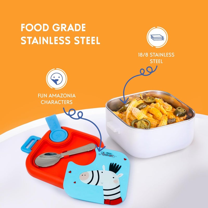 Rabitat LUNCHMATE Mini (Pack of 7) Stainless Steel Lunch Box with Spoon 2 Years Brand Warranty Totally Adorable 500 ml | Kanjak Gift Set | Steel Lunch Box Set for School Kids - Image 3