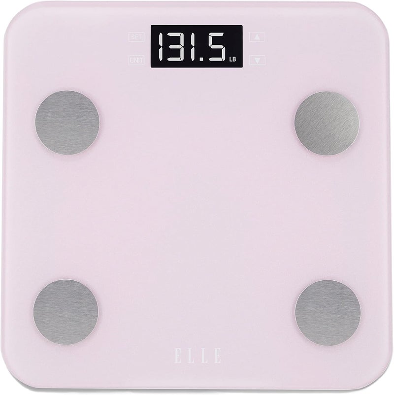 ELLE ميزان تحليل الجسم الرقمي من ELLE مع تتبع الوزن والسعرات الحرارية وكتلة العضلات وكتلة العظام ومستوى الترطيب ونسبة الدهون في الجسم وشاشة LCD بنفسجية بسعة 400 رطل - Image 1