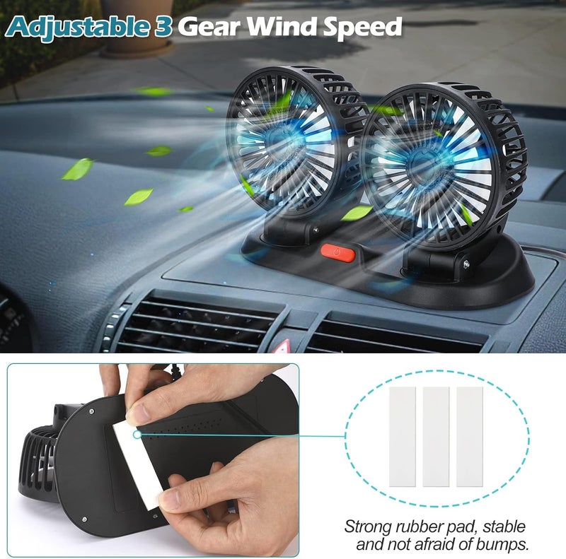 TERRIFI Dual-Head Portable Car Fan, USB Electric Fan, 3 Speeds & 360 Degree Rotation Auto Cooling Car Fan, Suitable for Rear Seat, Car Dashboard, Home, Office - Image 2