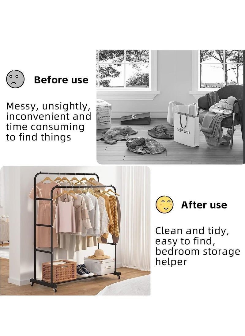 RollsTimi  Double Rods Clothing Rack , Garment Rack for Hanging Clothes, Multi functional Bedroom Clothes Rack  - Image 3