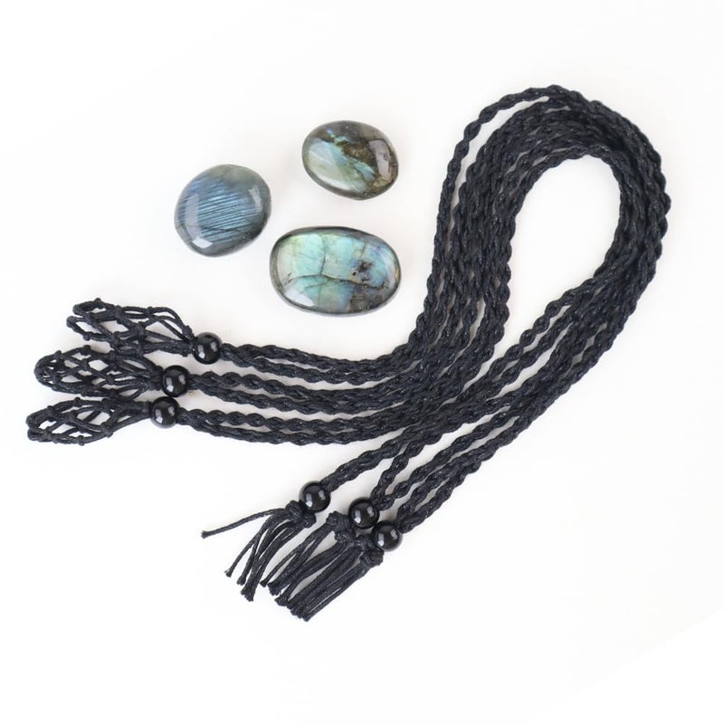 weryerker Natural Gemstone Labradorite Pendant Necklace Healing Crystal Stone Pendant with Hand-Woven Rope Adjustable for Women Men (1PC Labradorite) - Image 4