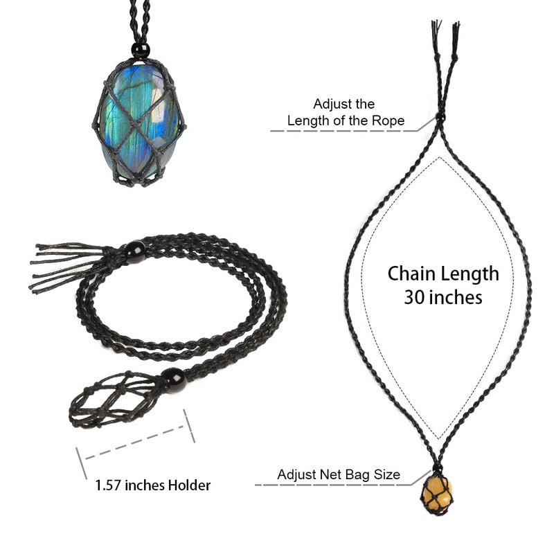 weryerker Natural Gemstone Labradorite Pendant Necklace Healing Crystal Stone Pendant with Hand-Woven Rope Adjustable for Women Men (1PC Labradorite) - Image 2