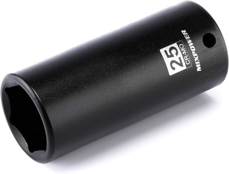 MIXPOWER 1/2" Drive Deep Impact Socket,CR-MO,25mm,6 Point, Radius Corner Design, Axle Nut Impact Grade Socket for Easy Removal - Image 2