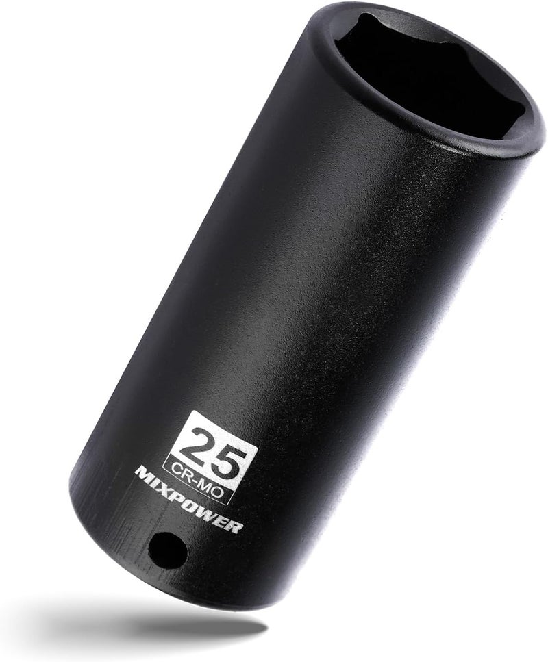 MIXPOWER 1/2" Drive Deep Impact Socket,CR-MO,25mm,6 Point, Radius Corner Design, Axle Nut Impact Grade Socket for Easy Removal - Image 1
