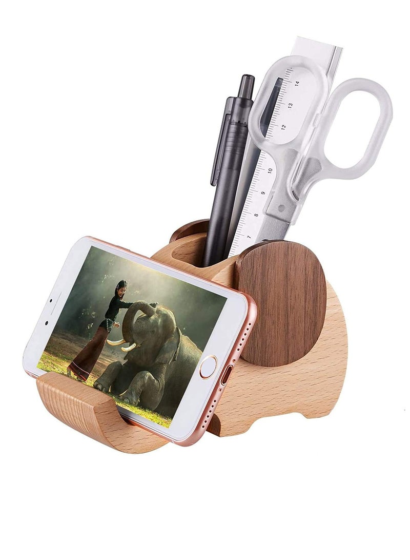 Excefore Wooden Pen Phone Stand Elephant Holder Animal Stand,Desk Decoration Wood Holder, Xmas Gifts Christmas Gift Ideas for Women and Men - Image 1