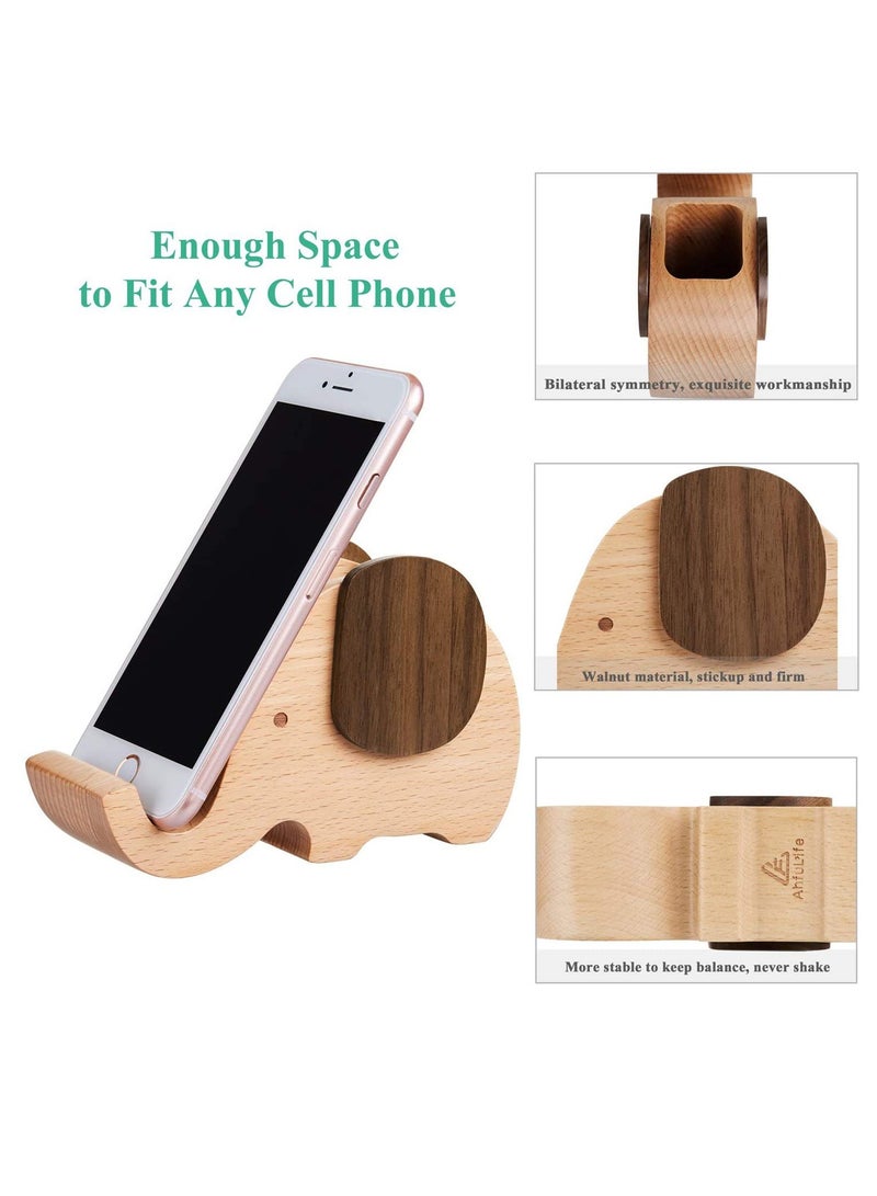 Excefore Wooden Pen Phone Stand Elephant Holder Animal Stand,Desk Decoration Wood Holder, Xmas Gifts Christmas Gift Ideas for Women and Men - Image 3