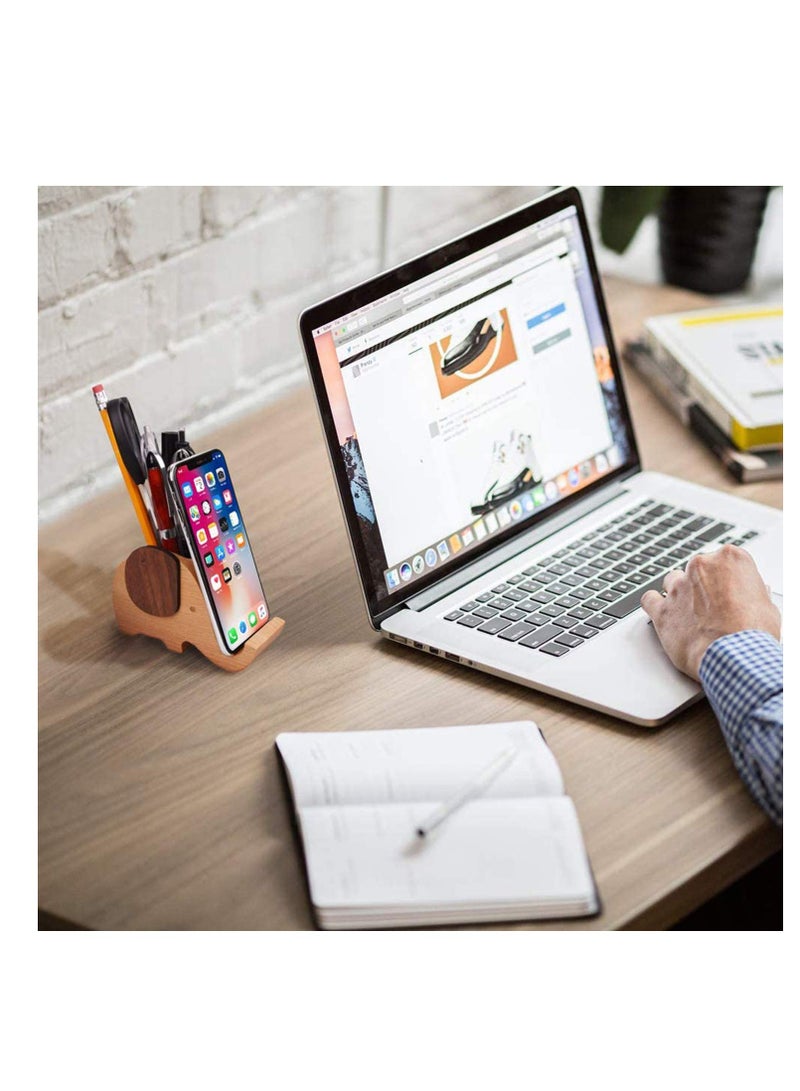 Excefore Wooden Pen Phone Stand Elephant Holder Animal Stand,Desk Decoration Wood Holder, Xmas Gifts Christmas Gift Ideas for Women and Men - Image 5