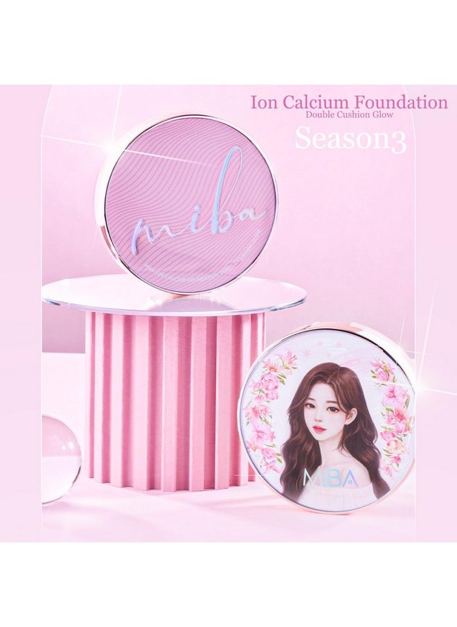 MIBA Ion Calcium Foundation Double Cushion Glow 25 G0.88 Oz Big Cushion Season 3. Long Lasting Cover Effect. Moisture Glow. Skin Tightening Relief. Smooth Adhesion. (Lovely 23 Rosy Beige)  - Image 2