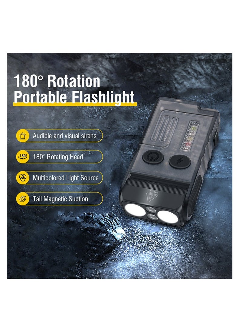 BORUIT Small Powerful Flashlight 1000LM with Red Blue Warm Light, 180° Head Swivels 110dB Buzzer - Mini Keychain Pocket Rechargeable LED Flashlights USB EDC Clip Flash Light - Image 2