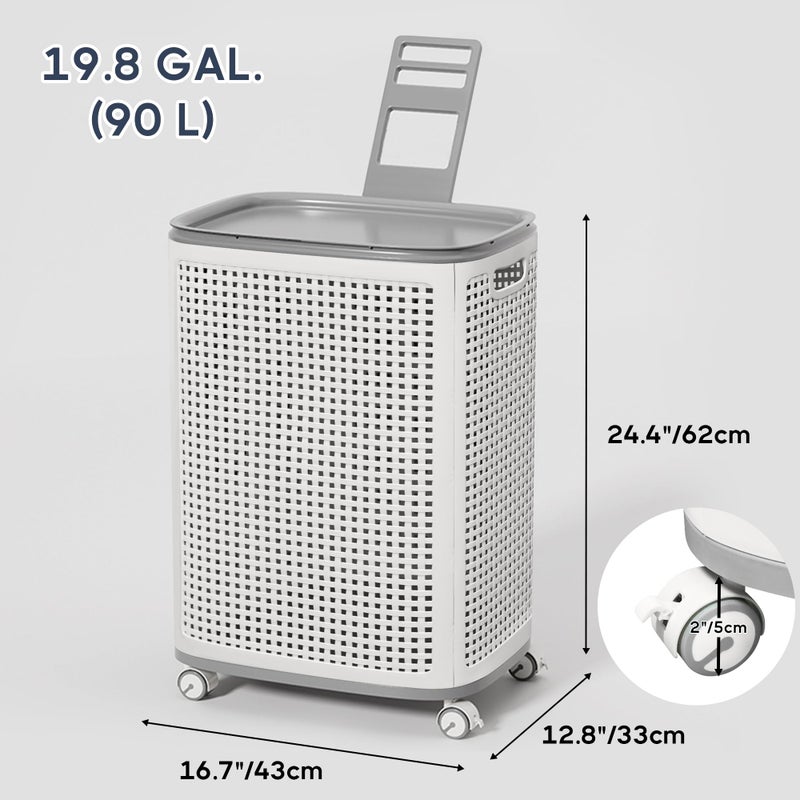 Sufdari 90L Laundry Basket with Wheels, Rolling Laundry Hamper with Lid and Handles, Plastic Rattan Clothes Organizer, Dirty Clothes Basket for Laundry Room, Bedroom, Dormitory Storage - Image 2