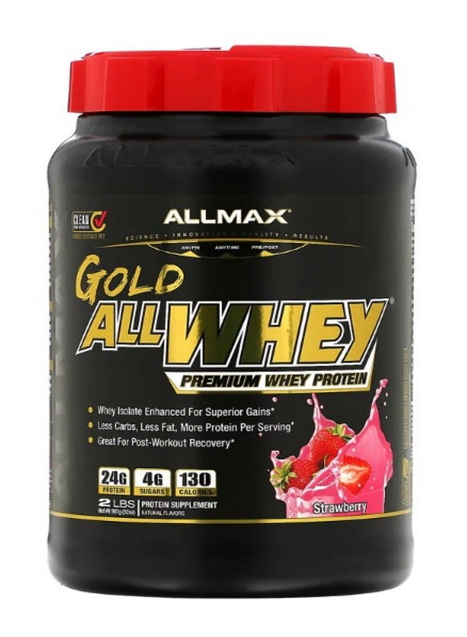 أول ماكس Gold AllWhey Premium Whey Protein Strawberry 2 lbs 907 g - Image 1
