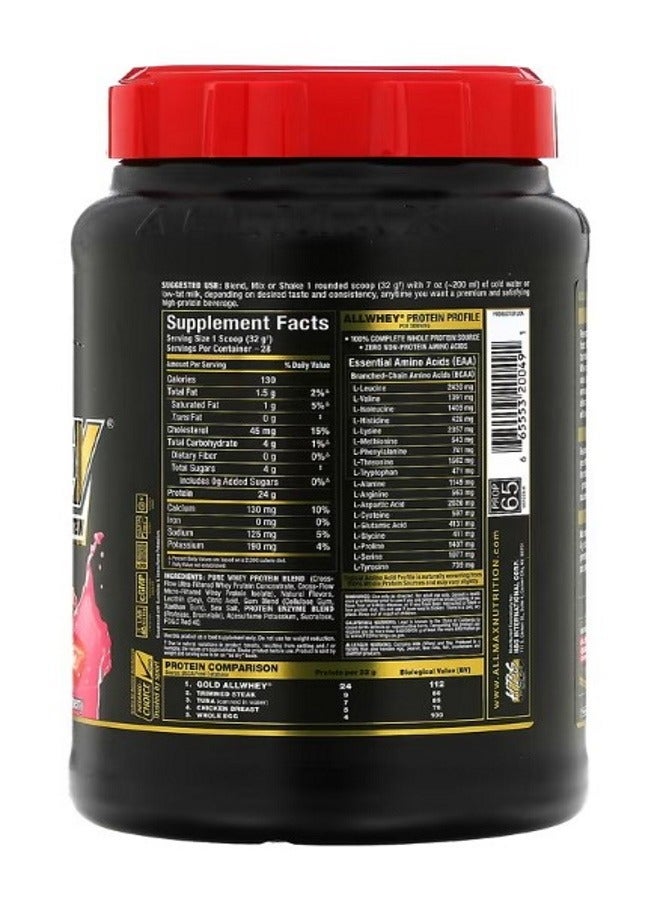 أول ماكس Gold AllWhey Premium Whey Protein Strawberry 2 lbs 907 g - Image 2