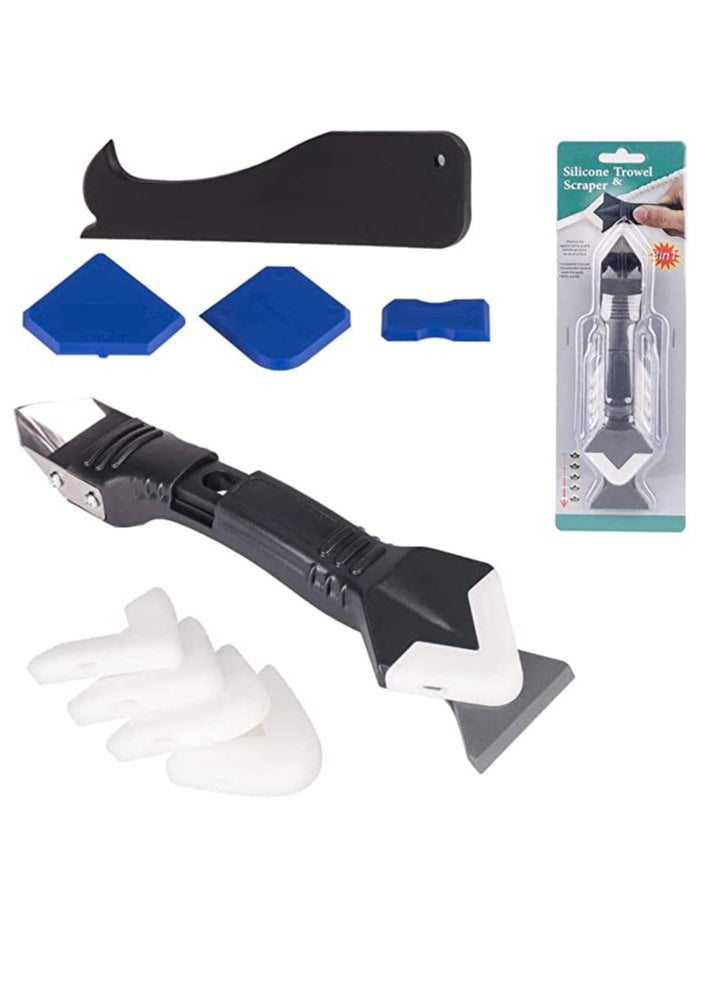 Dubkart - 3 in 1 Silicone Caulking Tools stainless steelhead Silicone Sealant Finishing Tool Grout Scraper Reuse and Replace 5 Silicone Pads, Great Tools for Kitchen Bathroom Window Sink Joint - Image 1