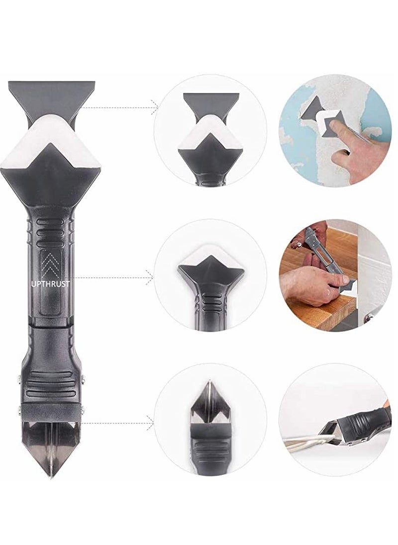 Dubkart - 3 in 1 Silicone Caulking Tools stainless steelhead Silicone Sealant Finishing Tool Grout Scraper Reuse and Replace 5 Silicone Pads, Great Tools for Kitchen Bathroom Window Sink Joint - Image 1