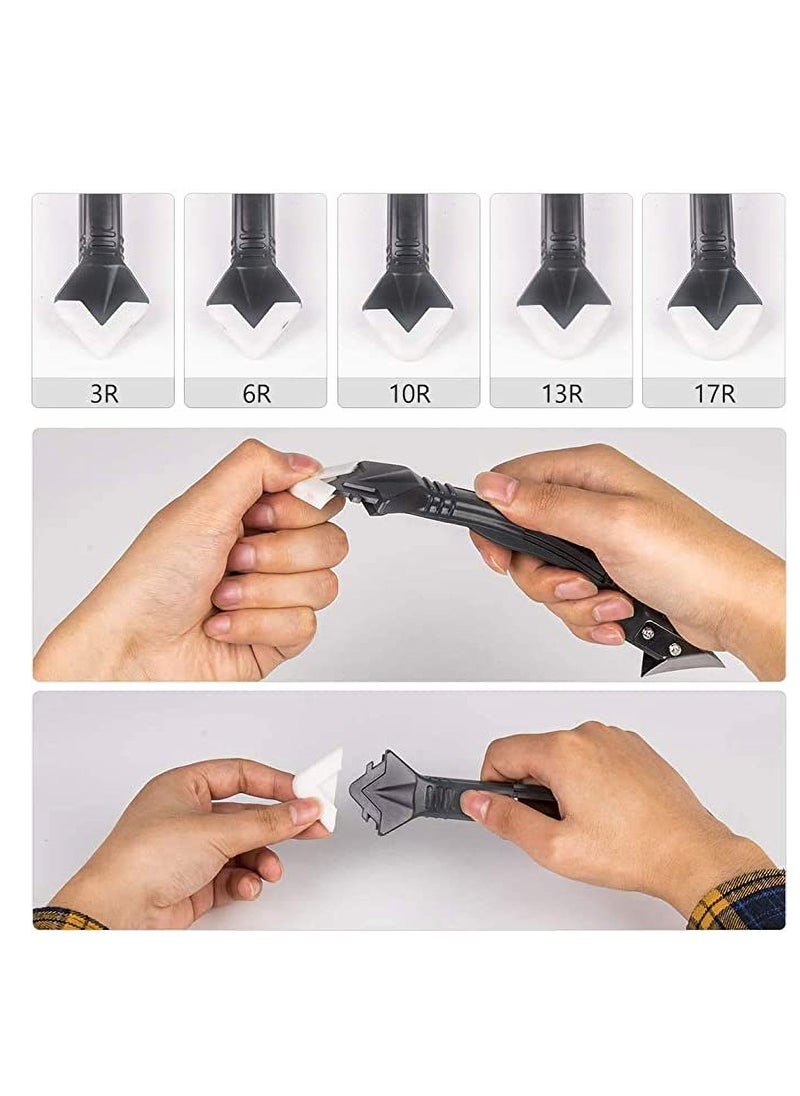 Dubkart - 3 in 1 Silicone Caulking Tools stainless steelhead Silicone Sealant Finishing Tool Grout Scraper Reuse and Replace 5 Silicone Pads, Great Tools for Kitchen Bathroom Window Sink Joint - Image 1