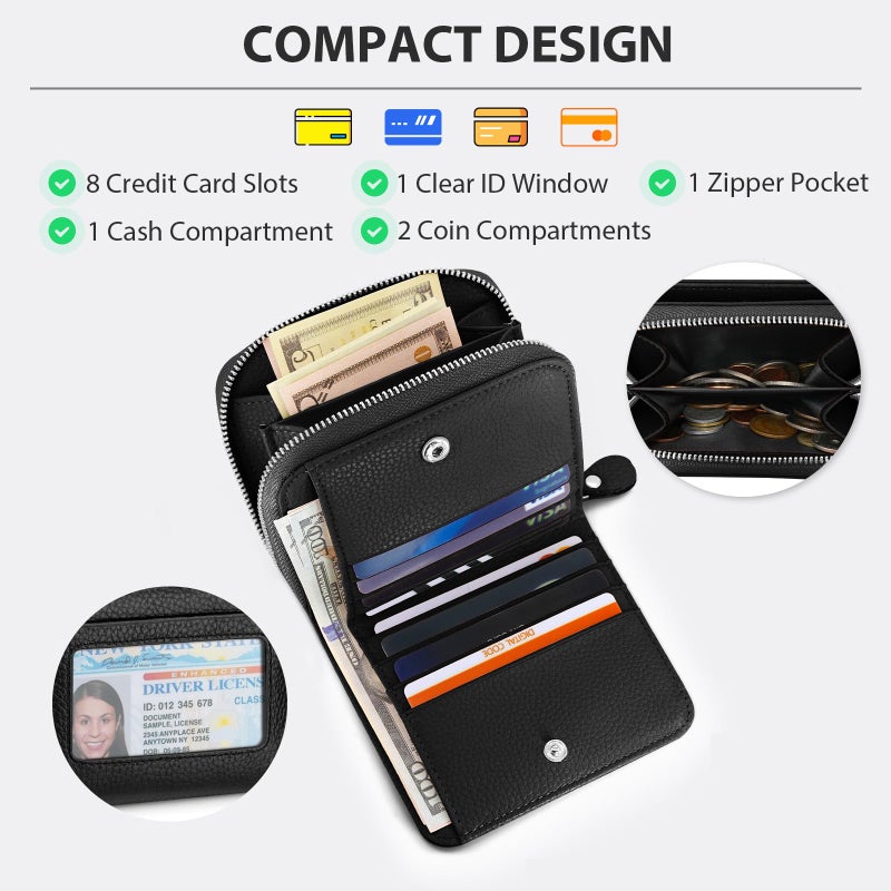 XINNSTAR Genuine Small Wallet for Women, Slim RFID Blocking Credit Card Holder with ID Window, Compact Purses for Women with 11 Card Slots - Image 2